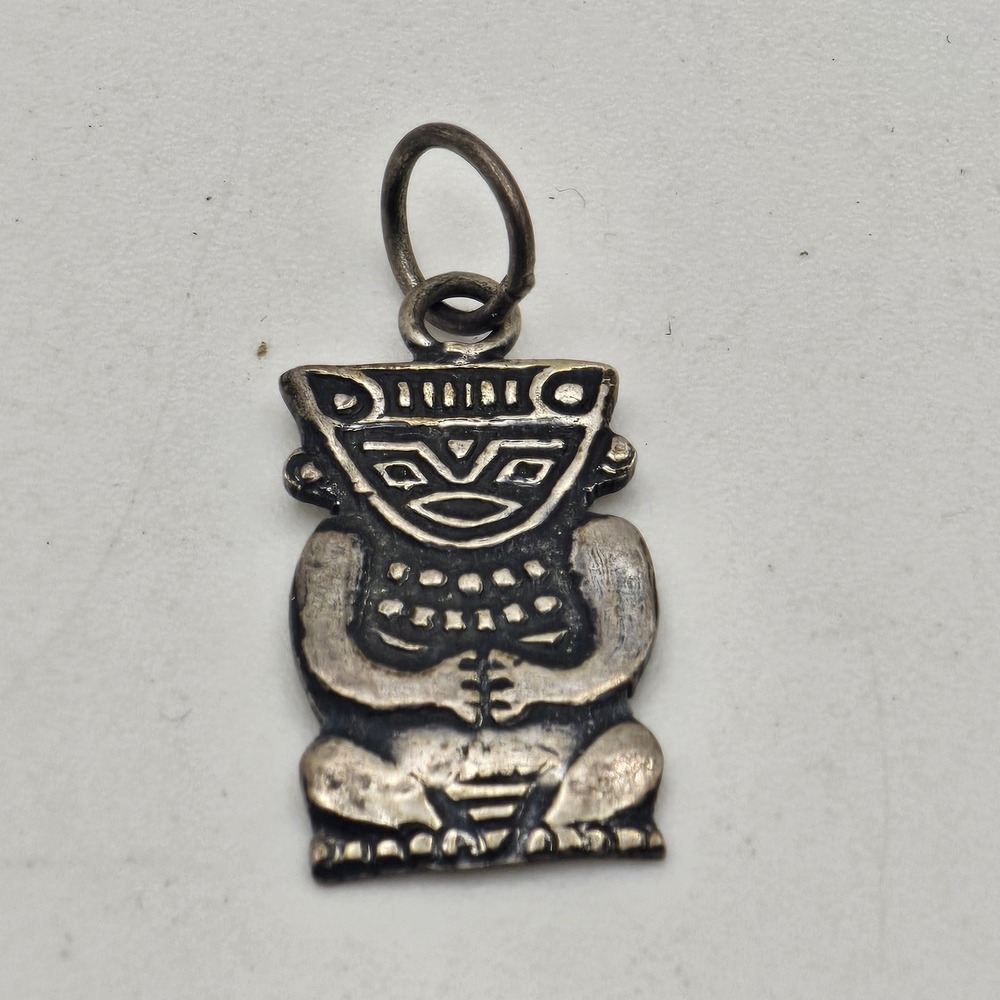 Vintage 900 Silver Inca Tribal Mayan Aztec Charm Pendant Bracelet Charm